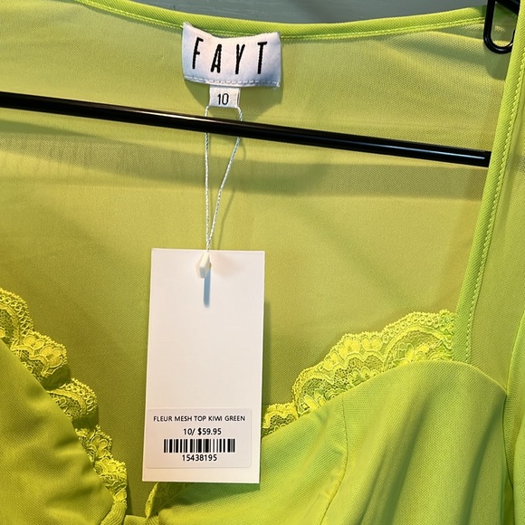 Fayt Fleur Mesh Top Kiwi Green size 10 crop - Picture 3 of 4